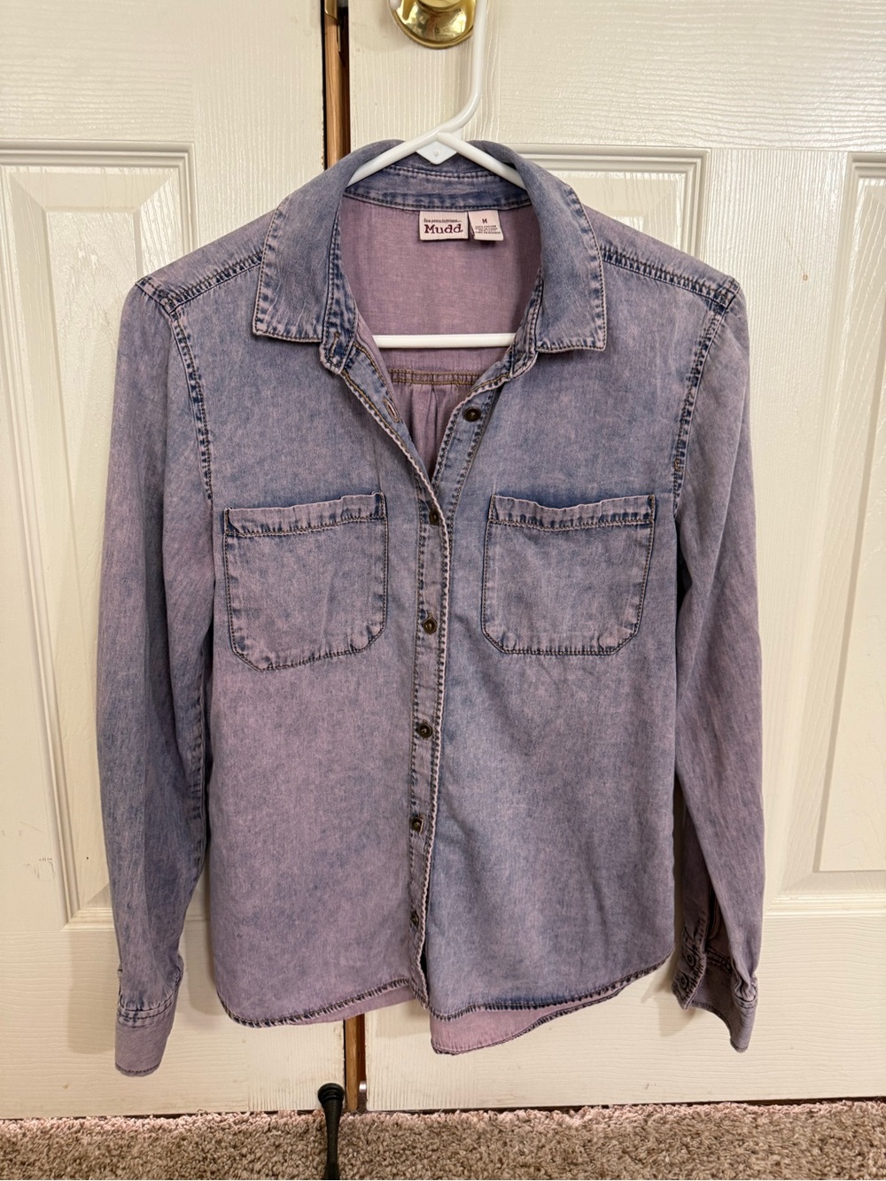 Mudd Purple Acid Wash Denim Button Front Shirt Women’s Medium